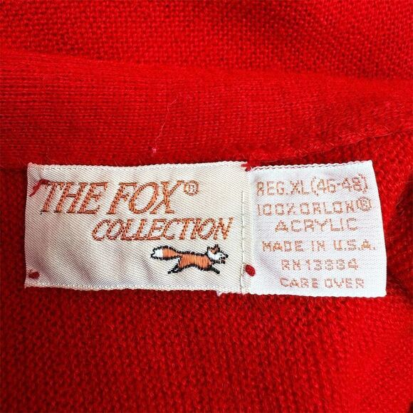 Vintage 70s The Fox Collection XL Lipstick Red Cardigan Sweater Mr. Rogers - Picture 6 of 9